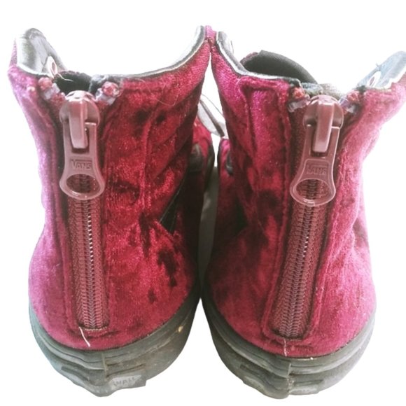Kids Burgundy Velour Vans - Picture 8 of 11